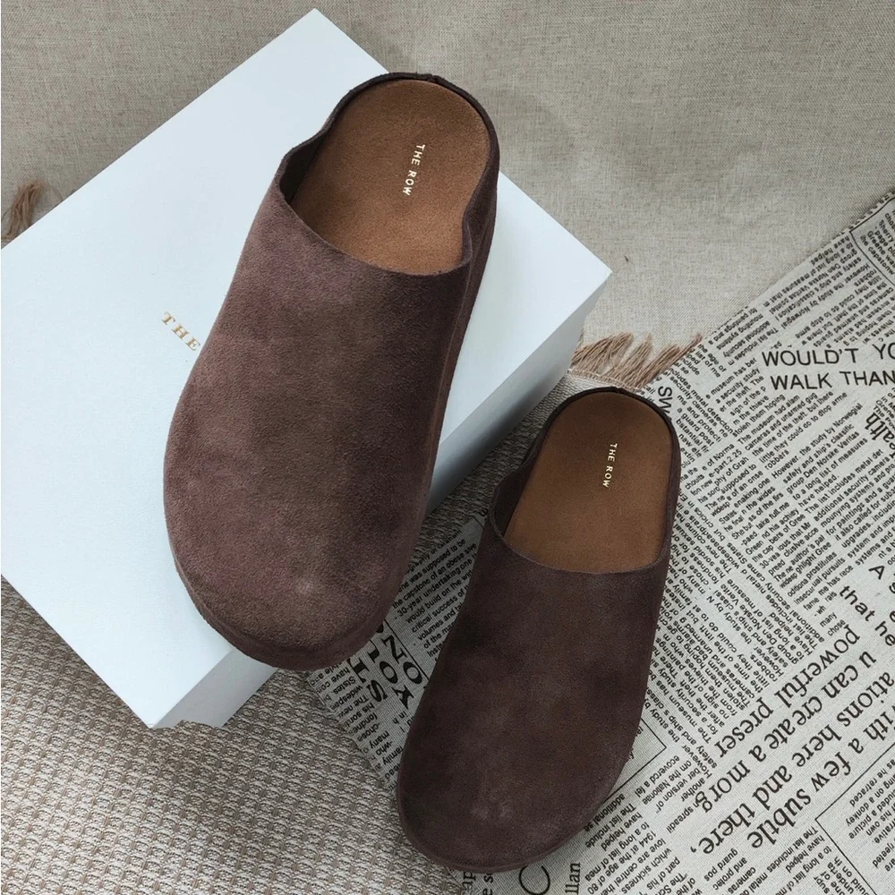 The Row Brown Suede Slip-On Clogs
